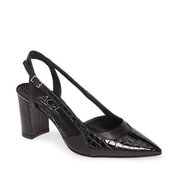 Agl Shoes - AGL Slingback Pointed Toe Pump in Black Croc NWOT